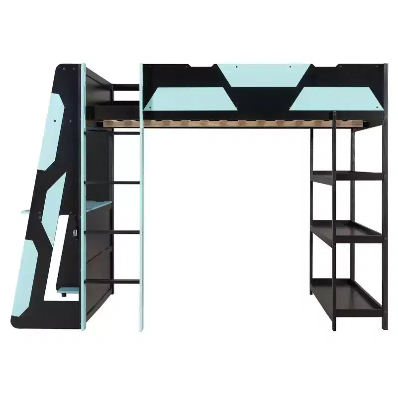 Lit mezzanine gaming complet Luxystar avec bureau, étagères de rangement et lumières