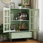 Meuble de rangement, Meuble bas en bois avec 1 tiroir et 2 portes vitrées, Buffet de style rustique avec rangement pour salon