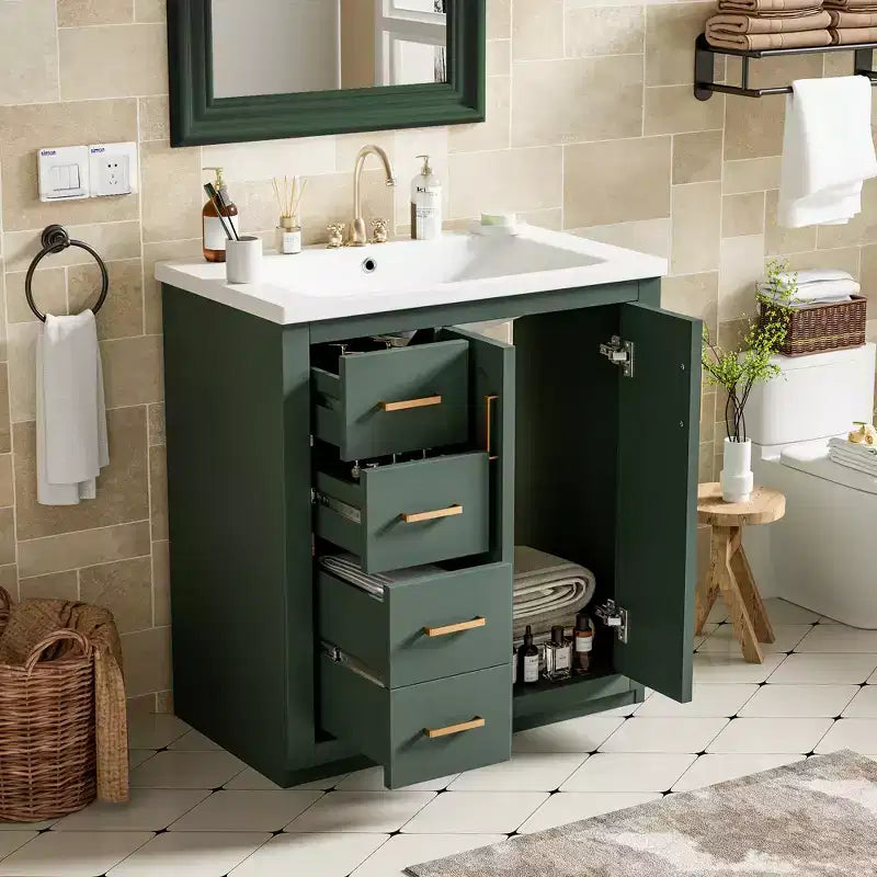 Meuble-lavabo simple de 76 cm avec armoire et 3 tiroirs – Noir / Bleu / Vert / Indigo / Blanc