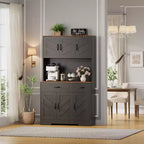Meuble de cuisine de 71 pouces avec station de recharge, grand plan de travail, support à micro-ondes et 2 tiroirs, rangement de type « hutch » pour salle à manger et salon