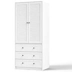 COZONY Armoire penderie avec 3 tiroirs et 2 portes, Placard de rangement moderne en bois pour chambre à coucher, Armoire sur pied blanche robuste