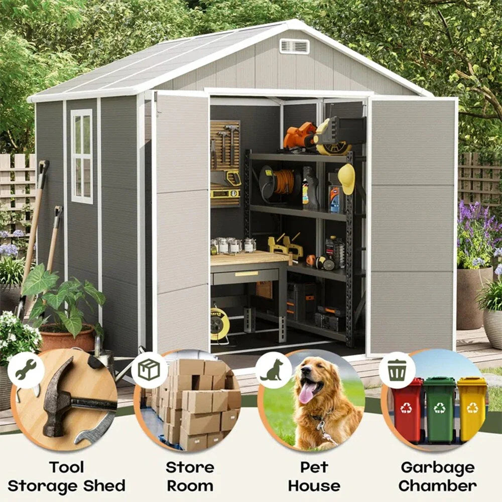 Abri de jardin en résine toutes saisons avec plancher, 1,8 m x 1,2 m/1,8 m x 2,4 m/2,4 m x 1,8 m/2,4 m x 3 m, Spire Tool Shed