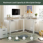 Bureau d'angle électrique debout avec 3 tiroirs et roulettes verrouillables, 160