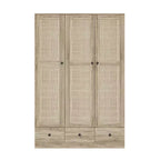 Armoire en rotin Famapy à 3 tiroirs, placard à 3 portes en rotin respirant, armoire de rangement haute de style ferme pour chambre à coucher