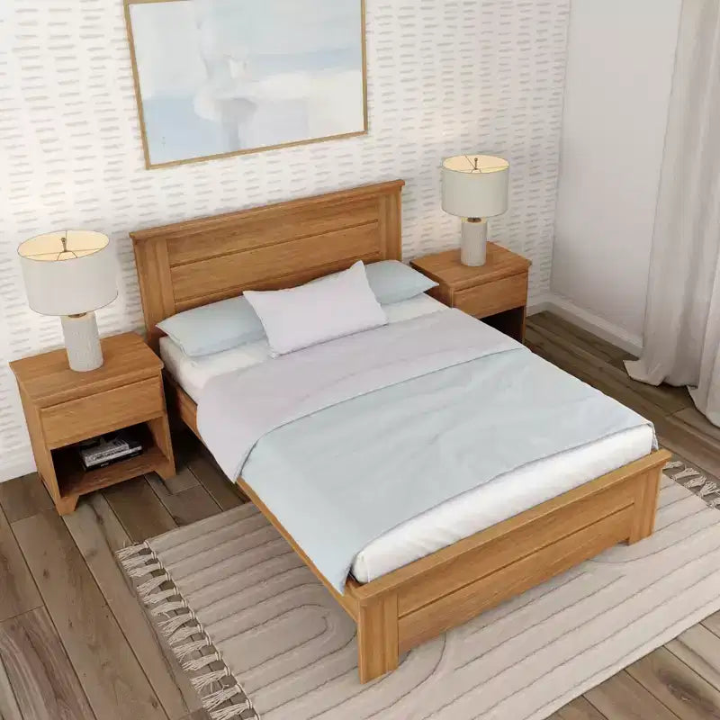 Lit double Plank+Beam Farmhouse avec tête de lit, plateforme en bois massif