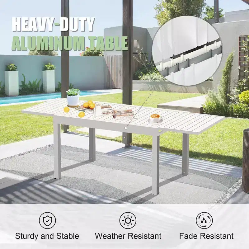 Table à manger extensible Okak en aluminium pour patio, cuisine et salle à manger