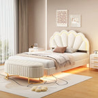 Ensembles de chambre à coucher 2 pièces – Lit plateforme double avec LED et pouf de rangement