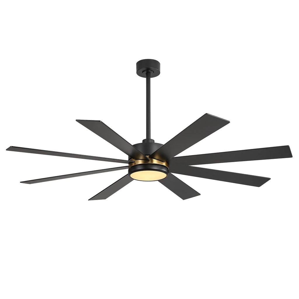 Ventilateur de plafond de 65 pouces à 8 pales noires avec lumière LED et télécommande