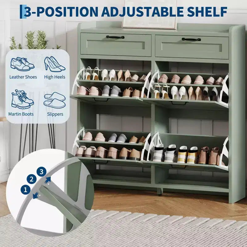 Meuble à chaussures avec 4 tiroirs basculants et 2 tiroirs supérieurs, meuble à chaussures en bois avec étagère réglable, armoires à chaussures autoportantes