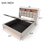 Lit Queen avec rangement hydraulique, LED, USB, tête de lit rembourrée, sans sommier, assemblage facile
