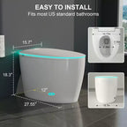 Toilette Bidet Intelligente avec Abattant et Siège à Ouverture/Fermeture Automatique, Chasse d'Eau à Capteur au Pied, Design Monobloc Allongé Sans Réservoir, Siège Chauffant