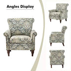 Fauteuil en bois traditionnel Araceli, rembourré à motifs floraux, avec dossier à oreilles et garniture cloutée | ART OF LIVING DESIGNS