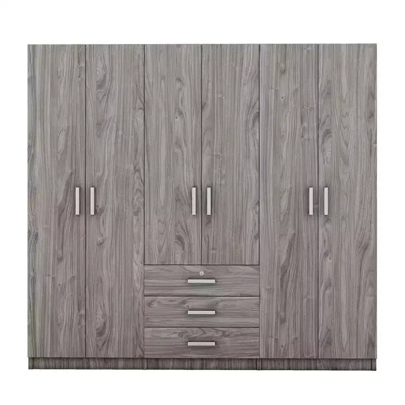 Armoire 6 portes en bois avec tiroirs pour chambre à coucher