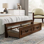 ModernLuxe Lit plateforme Queen/King Size avec tête de lit haute, cadre de lit rustique en bois avec 2 tiroirs, lumières LED et ports USB