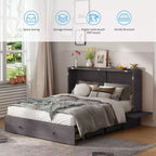 Lit escamotable Mjkone Murphy Queen, lit coffre Cube avec station de charge et espace de rangement