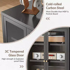 Meuble de rangement pour médias Bekrvio Metal, meuble stéréo à 4 niveaux avec portes en verre et étagères réglables, support audio AV avec gestion des câbles