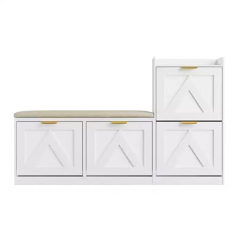 Meuble à chaussures de ferme avec banc, organisateur de rangement de chaussures d'entrée avec 4 tiroirs à abattant et siège rembourré confortable, banc à chaussures autoportant