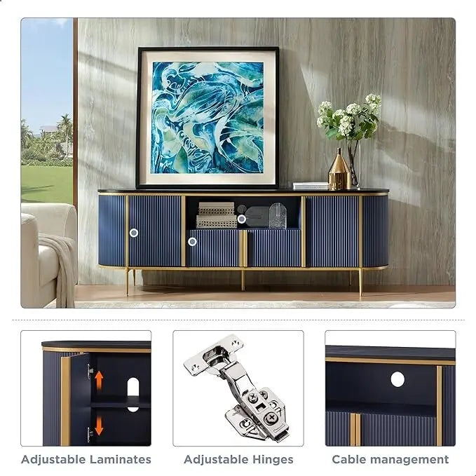 Meuble TV de luxe moderne, meuble de divertissement, avec plateau en faux marbre