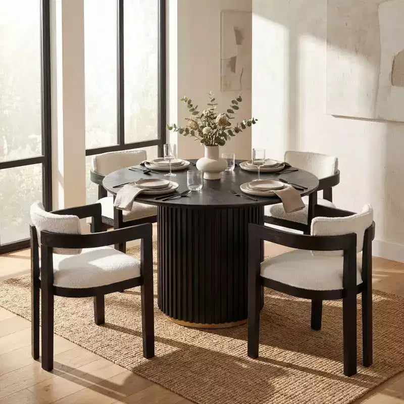 Ensemble de salle à manger rond moderne 5 pièces Christopher Knight Home Shankar avec chaises rembourrées en bois d'hévéa
