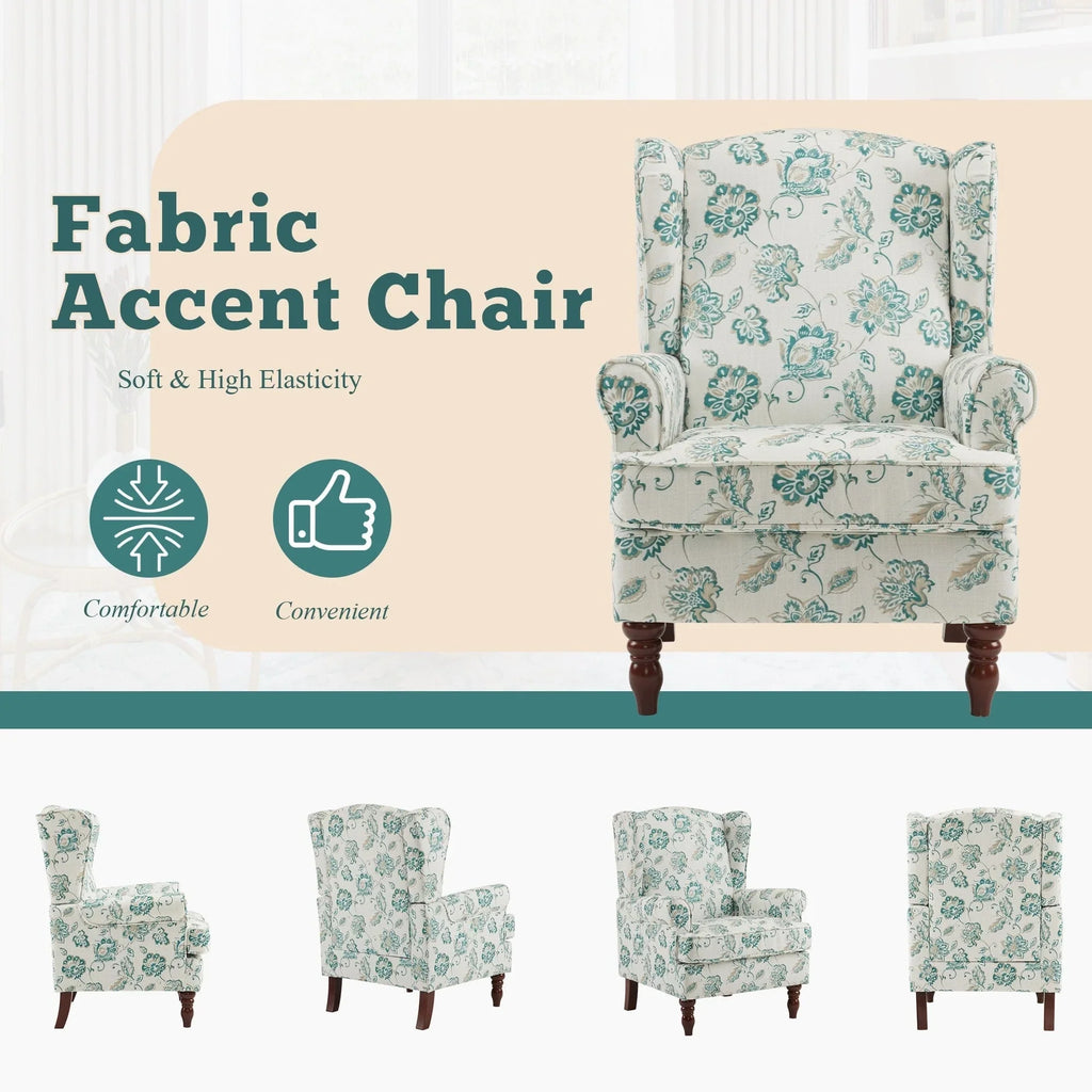 Fauteuil d'appoint moderne Erommy, fauteuil à dossier haut, canapé simple en tissu rembourré avec boutons et pieds en bois pour salon