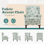 Fauteuil d'appoint moderne Erommy, fauteuil à dossier haut, canapé simple en tissu rembourré avec boutons et pieds en bois pour salon
