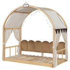 Lit cabane Montessori en bois massif avec plateforme, toit voûté et lit gigogne pour filles et garçons