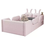 Lit plateforme double Whisen, cadre de lit rembourré pour enfants avec coussin lapin, barrières latérales amovibles