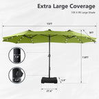 MAISON ARTS Parasol excentré rectangulaire de 4,5 m avec manivelle, parasol de marché double face d'extérieur avec lumières LED solaires et base incluse