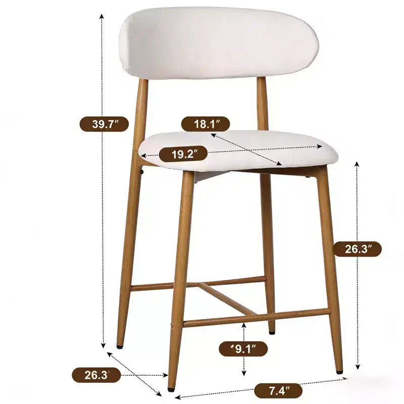 Tabouret de bar hauteur comptoir avec siège rembourré et pieds en métal, chaise d'îlot de cuisine moderne de 26,3 pouces