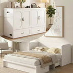 Lit escamotable convertible Queen Size Mjkone avec matelas, chargement USB, tiroirs de rangement