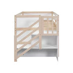 Lit mezzanine jumeau Okak en bois massif avec escalier et rangement, lits superposés jumeaux à profil bas avec tiroirs et étagères, lits mezzanine multifonctionnels pour enfants et adolescents