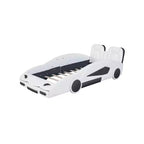 Lit plateforme Whisen Wood en forme de voiture de course, taille double, avec LED et dossier rembourré