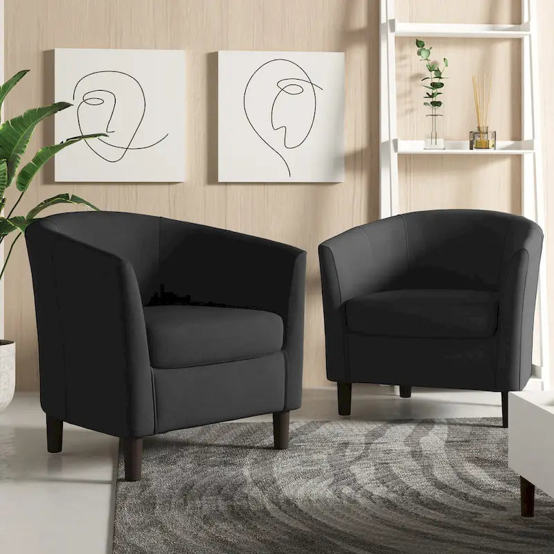 2 fauteuils club modernes en lin avec accoudoirs ronds