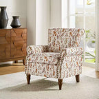 Fauteuil en bois traditionnel Araceli, rembourré à motifs floraux, avec dossier à oreilles et garniture cloutée | ART OF LIVING DESIGNS