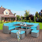 Ensemble de salle à manger Costway 7 pièces en rotin pour terrasse, canapé sectionnel et pouf - Voir détails