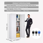 Armoire de rangement en métal VEVOR, armoire de rangement en acier verrouillable avec 2 portes magnétiques et 4 étagères réglables, armoire métallique de 71'' de capacité 200 lbs, blanche