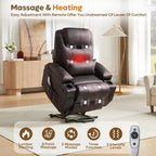 Fauteuil inclinable électrique Bestier de 88 cm avec fonction de levage, massage et chauffage, en similicuir, avec poches latérales et porte-gobelets