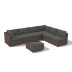 Ensemble de canapé d'angle d'extérieur 7 pièces en osier/acier avec coussins