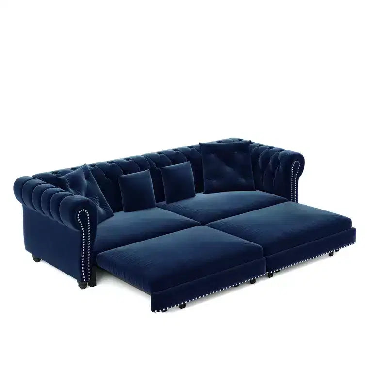 Canapé-lit gigogne 3-en-1 King Size Whisen Velvet et canapé convertible avec pouf mobile, design capitonné