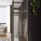 Armoire de luxe Hitow Pure Black avec portes en verre trempé, armoire LED 3 couleurs, organisateur de placard de chambre du sol au plafond, placard de dressing
