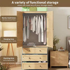 COZONY Armoire penderie avec 3 tiroirs et 2 portes, Placard de rangement moderne en bois pour chambre à coucher, Armoire sur pied blanche robuste