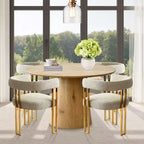 Ensemble table à manger ronde extensible en ovale avec 4 fauteuils en velours, design piédestal moderne, jusqu'à 8 personnes - Panipeachy