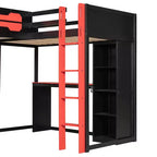 Lit mezzanine de jeu en L avec bureaux, lits superposés doubles avec lumières LED, ports USB, étagères de rangement, lit mezzanine d'angle en bois pour 2 personnes