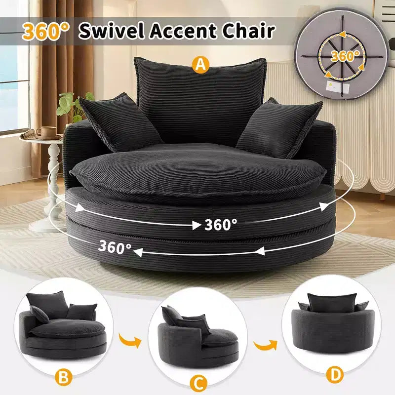 Fauteuil d'appoint pivotant à 360°, Fauteuil pivotant rond en forme de baril avec coussin pour salon