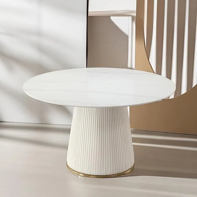 Table à manger ronde de 53 pouces pour 6 personnes avec plateau en pierre frittée et plateau tournant (Lazy Susan)
