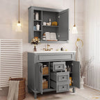 Meuble-lavabo de salle de bain moderne de 91 cm avec lavabo et armoire de toilette, 2 portes et 2 tiroirs