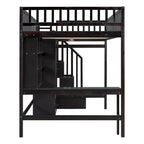 Lit mezzanine en pin avec bureau et rangements