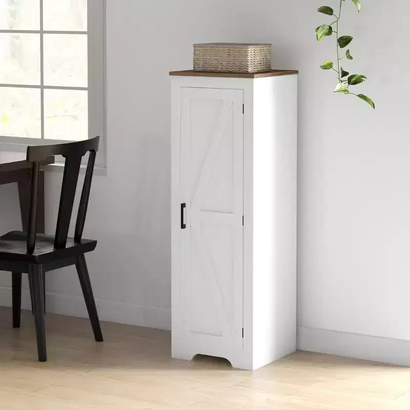 Meuble de Rangement HOMCOM Style Ferme avec Étagère Réglable, Buffet d'Appoint à Porte Coulissante Unique pour Salon, Meuble de Rangement sur Pied, Blanc