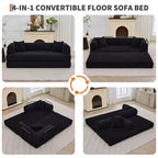 Canapé-lit convertible 4-en-1, matelas de sol pliant sans cadre en velours côtelé de 79 po avec oreiller, causeuse sans assemblage pour petit appartement