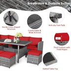 Ensemble de salle à manger Costway 7 pièces en rotin pour terrasse, canapé sectionnel et pouf - Voir détails